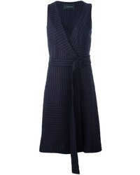 Темно-синее шерстяное платье-миди в вертикальную полоску от Cédric Charlier