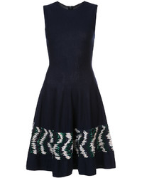 Темно-синее шерстяное платье с вышивкой от Oscar de la Renta