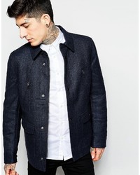Мужское темно-синее шерстяное стеганое пальто от Sisley