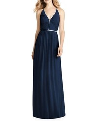 Темно-синее шифоновое вечернее платье со складками