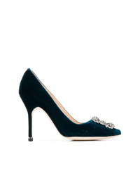 Темно-синие бархатные туфли с украшением