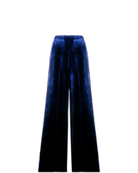 Темно-синие бархатные широкие брюки от Forte Forte
