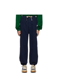 Темно-синие брюки карго с узором "в ёлочку" от Gucci