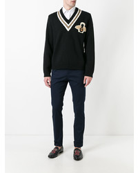 Темно-синие брюки чинос с вышивкой от Gucci