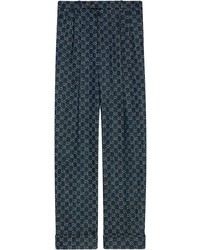 Темно-синие брюки чинос с принтом от Gucci
