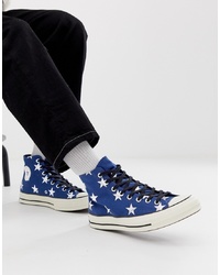 Мужские темно-синие высокие кеды из плотной ткани со звездами от Converse