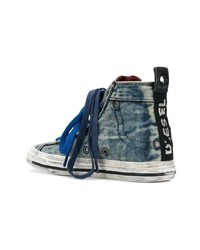 Женские темно-синие джинсовые высокие кеды от Diesel