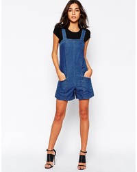 Темно-синие джинсовые шорты-комбинезон от Warehouse