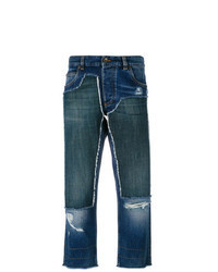 Темно-синие джинсы-бойфренды в стиле пэчворк
