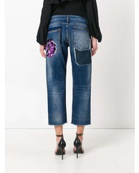 Темно-синие джинсы-бойфренды в стиле пэчворк от Dolce & Gabbana