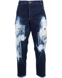 Темно-синие джинсы в стиле пэчворк