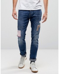 Мужские темно-синие джинсы в стиле пэчворк от Blend of America