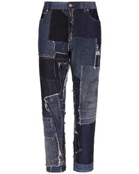Мужские темно-синие джинсы в стиле пэчворк от Dolce & Gabbana