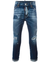 Мужские темно-синие джинсы в стиле пэчворк от DSQUARED2