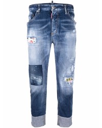 Мужские темно-синие джинсы в стиле пэчворк от DSQUARED2