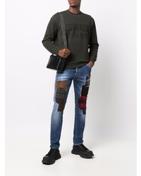 Мужские темно-синие джинсы в стиле пэчворк от DSQUARED2