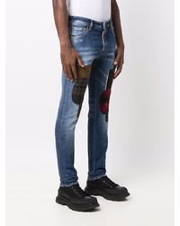 Мужские темно-синие джинсы в стиле пэчворк от DSQUARED2