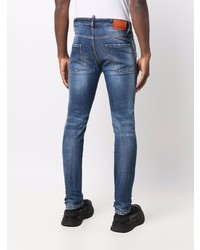 Мужские темно-синие джинсы в стиле пэчворк от DSQUARED2