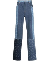 Мужские темно-синие джинсы в стиле пэчворк от Marine Serre
