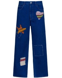 Мужские темно-синие джинсы в стиле пэчворк от Marni