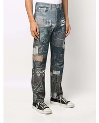 Мужские темно-синие джинсы в стиле пэчворк от Doublet