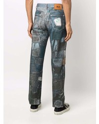 Мужские темно-синие джинсы в стиле пэчворк от Doublet
