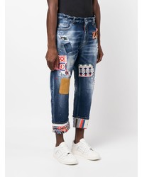 Мужские темно-синие джинсы в стиле пэчворк от DSQUARED2