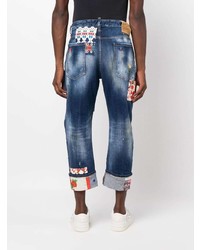 Мужские темно-синие джинсы в стиле пэчворк от DSQUARED2