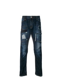Мужские темно-синие джинсы в стиле пэчворк от Philipp Plein