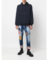 Мужские темно-синие джинсы в стиле пэчворк от DSQUARED2