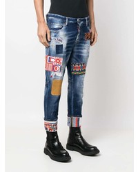 Мужские темно-синие джинсы в стиле пэчворк от DSQUARED2