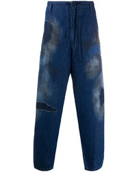 Мужские темно-синие джинсы в стиле пэчворк от Yohji Yamamoto