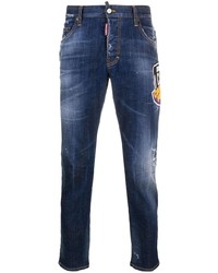 Мужские темно-синие джинсы с вышивкой от DSQUARED2