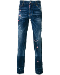 Мужские темно-синие джинсы с вышивкой от DSQUARED2