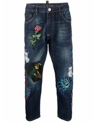 Мужские темно-синие джинсы с вышивкой от Philipp Plein