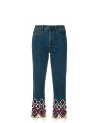 Женские темно-синие джинсы с вышивкой от Tory Burch