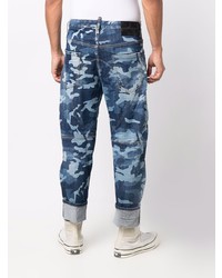 Мужские темно-синие джинсы с камуфляжным принтом от DSQUARED2