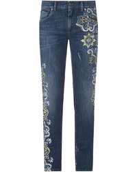 Мужские темно-синие джинсы с принтом от Dolce & Gabbana