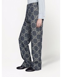 Мужские темно-синие джинсы с принтом от Gucci