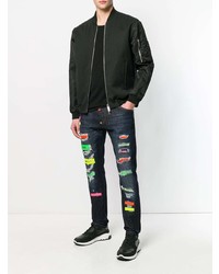 Мужские темно-синие джинсы с принтом от Philipp Plein