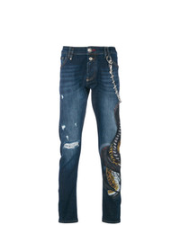 Мужские темно-синие джинсы с принтом от Philipp Plein