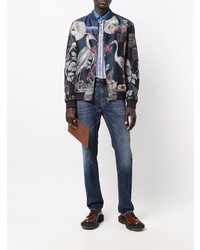 Мужские темно-синие джинсы с принтом от Etro