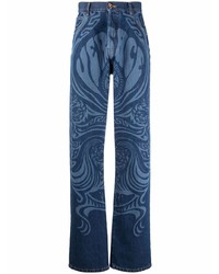 Мужские темно-синие джинсы с принтом от Versace