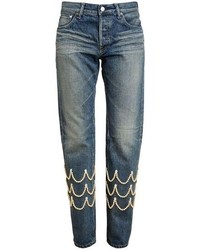 Женские темно-синие джинсы с украшением