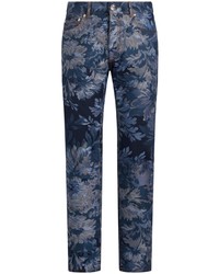 Мужские темно-синие джинсы с цветочным принтом от Etro