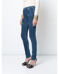 Темно-синие джинсы скинни с вышивкой от Gucci