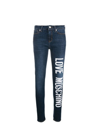 Темно-синие джинсы скинни с принтом от Love Moschino