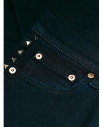 Темно-синие джинсы скинни с украшением от Valentino