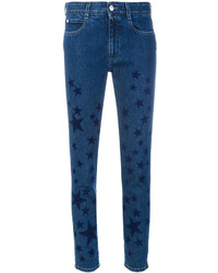Темно-синие джинсы скинни со звездами