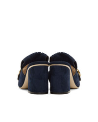 Темно-синие замшевые босоножки на каблуке от Gucci